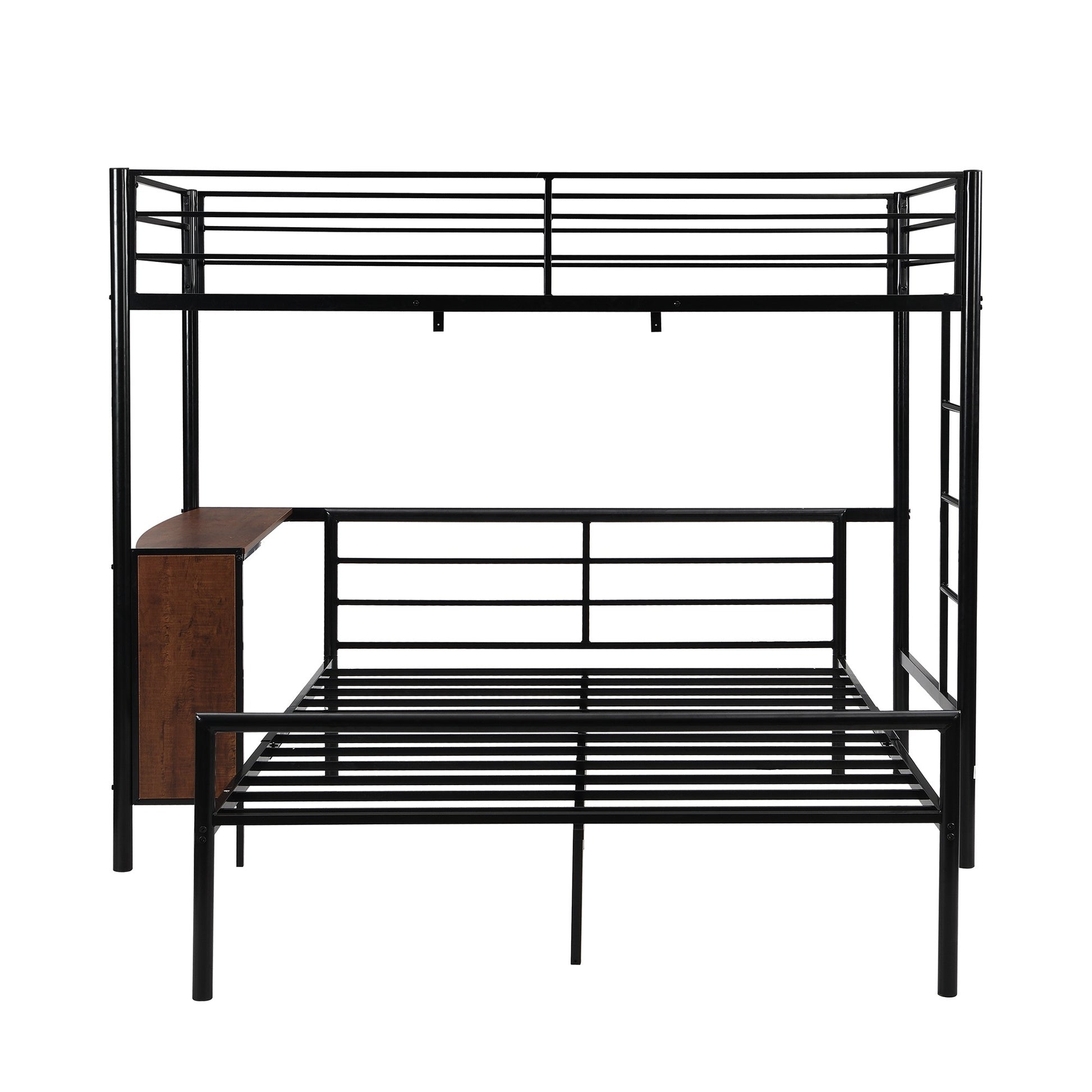 Black Twin Over Full Metal Bunk Bed With Built In Desk By Homeroots | Beds | Modishstore - 9