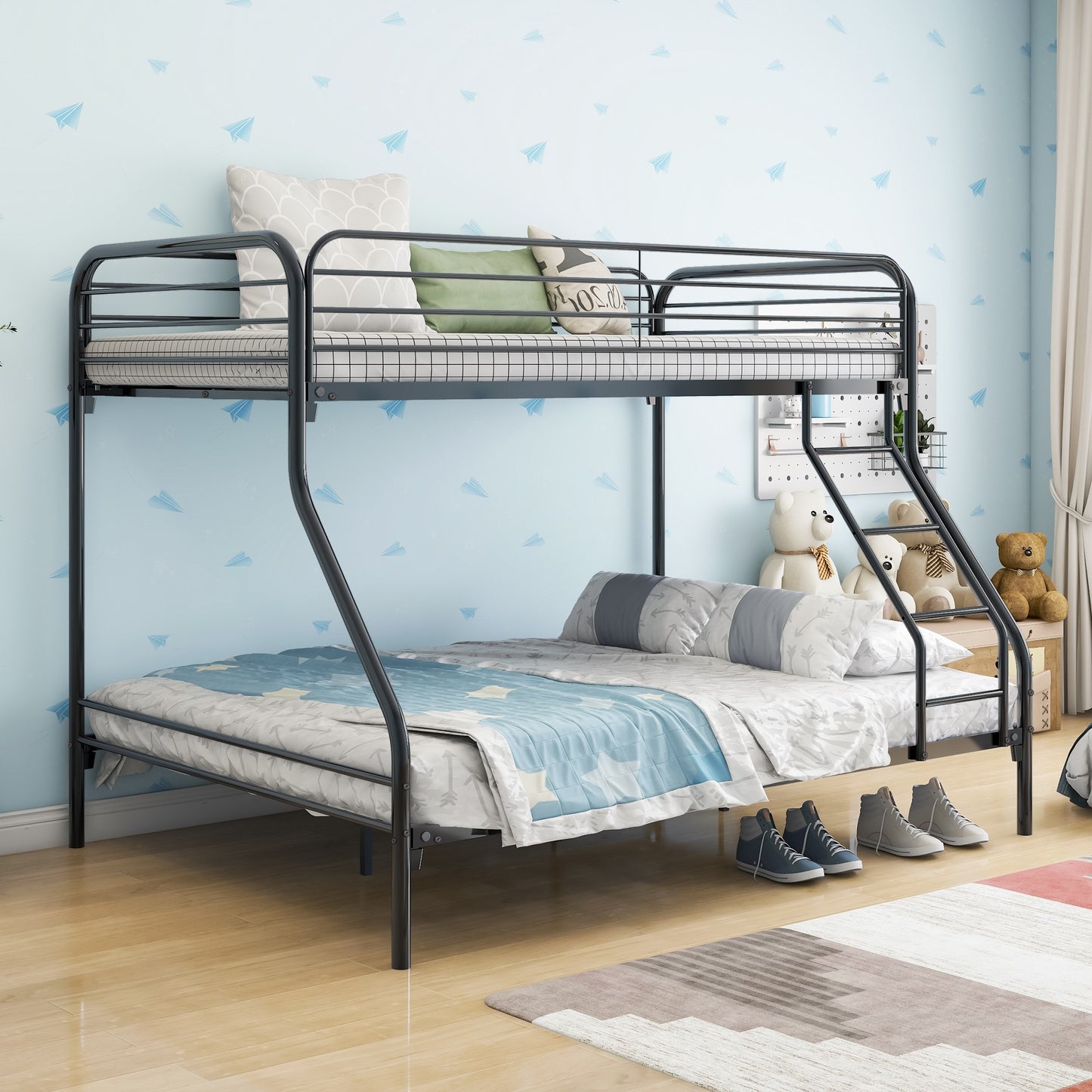 Black Heavy Duty Twin Over Full Metal Bunk Bed By Homeroots | Beds | Modishstore - 2