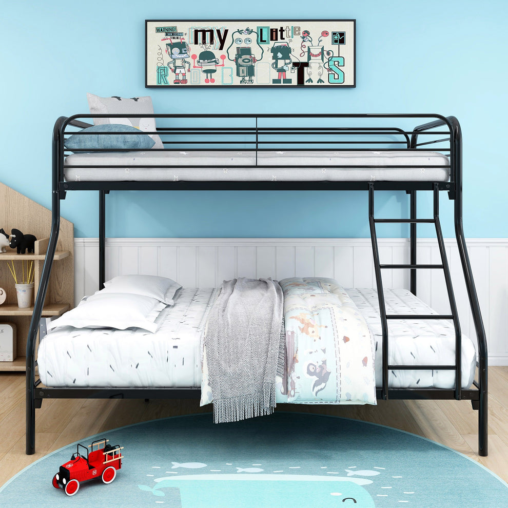 Black Heavy Duty Twin Over Full Metal Bunk Bed By Homeroots | Beds | Modishstore - 3