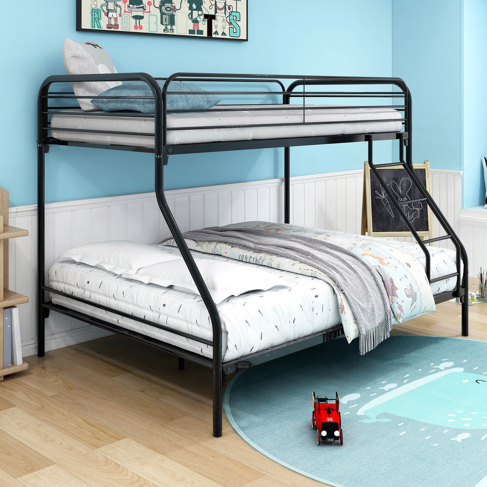 Black Heavy Duty Twin Over Full Metal Bunk Bed By Homeroots | Beds | Modishstore - 4