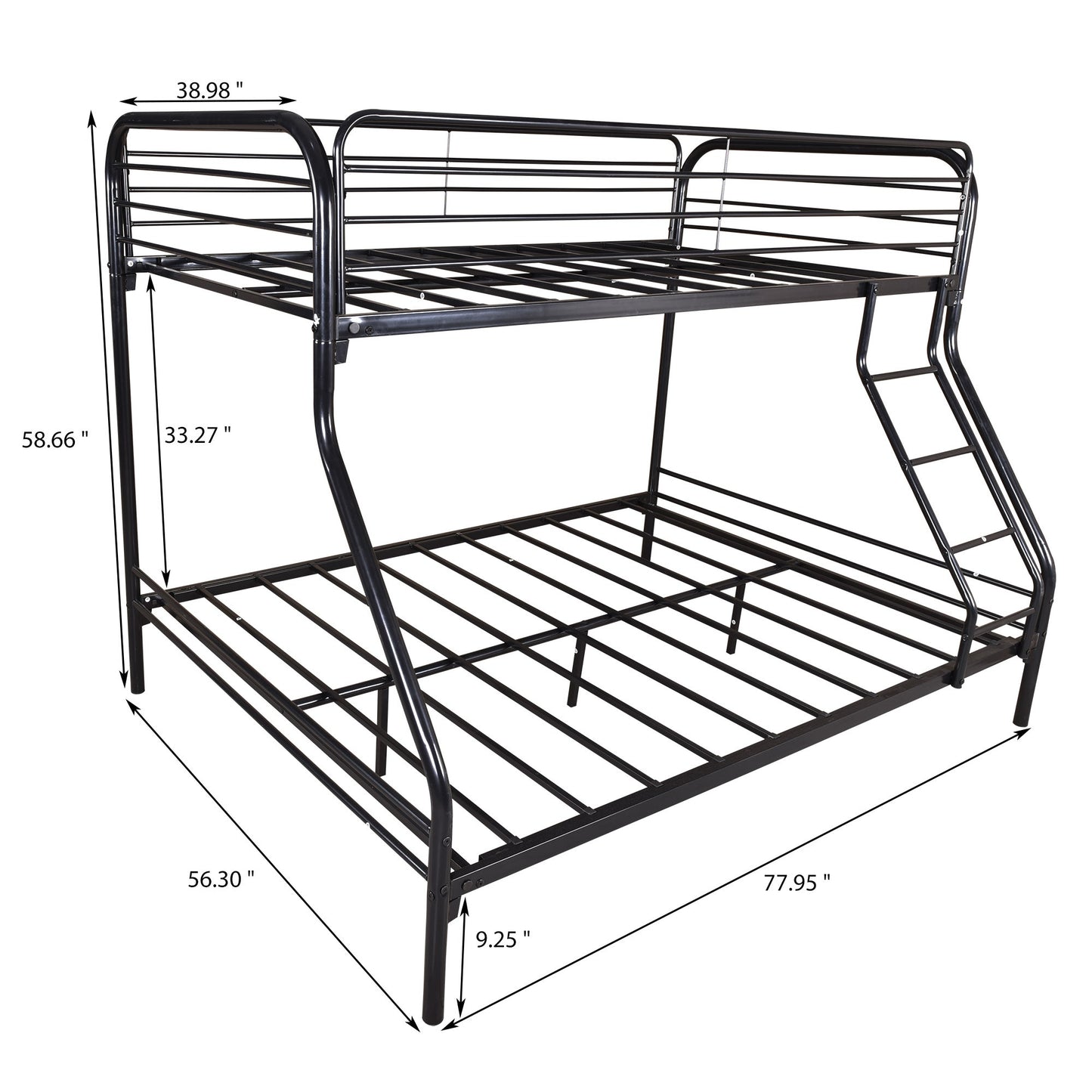 Black Heavy Duty Twin Over Full Metal Bunk Bed By Homeroots | Beds | Modishstore - 6