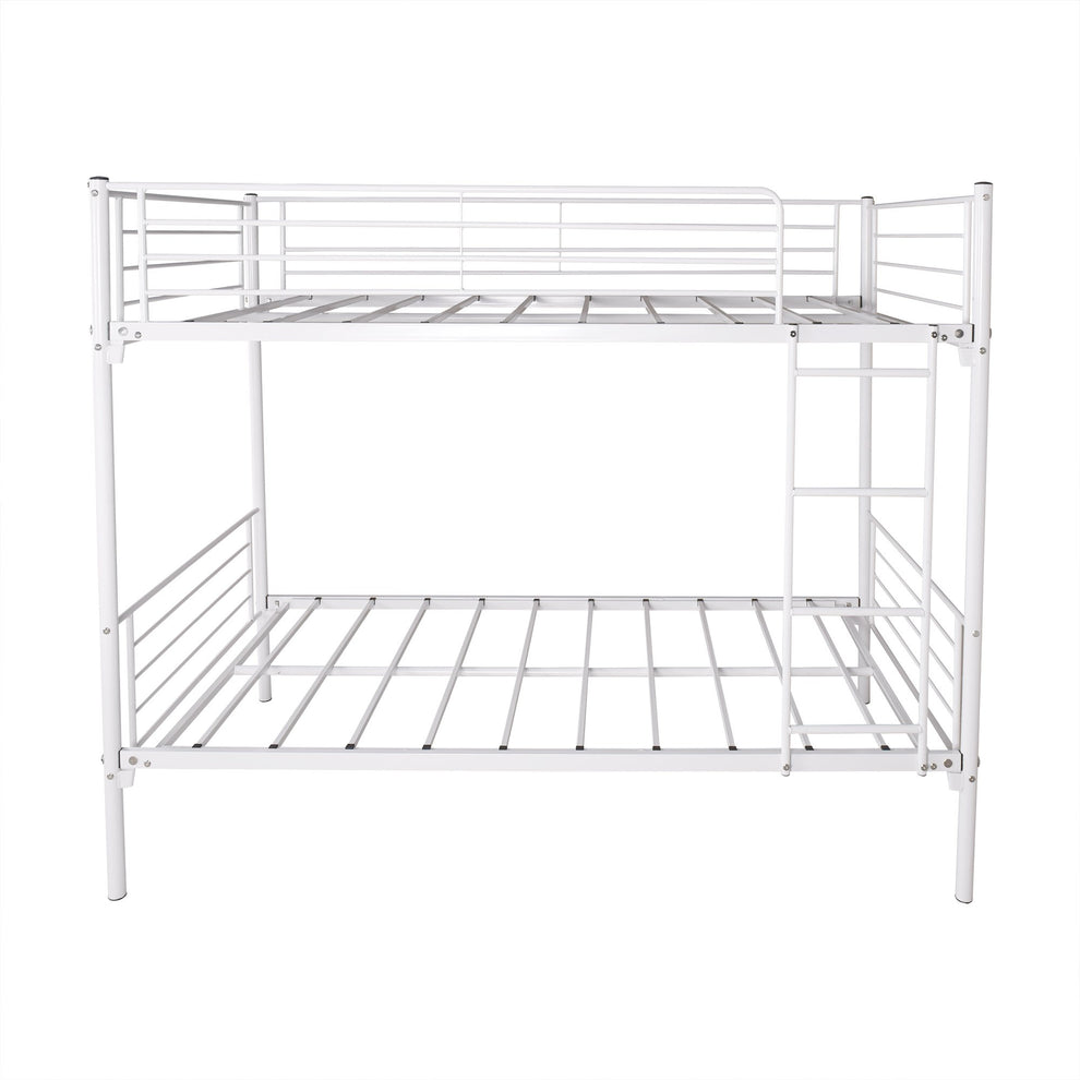 White Heavy Duty Twin Over Full Metal Bunk Bed By Homeroots | Beds | Modishstore - 3