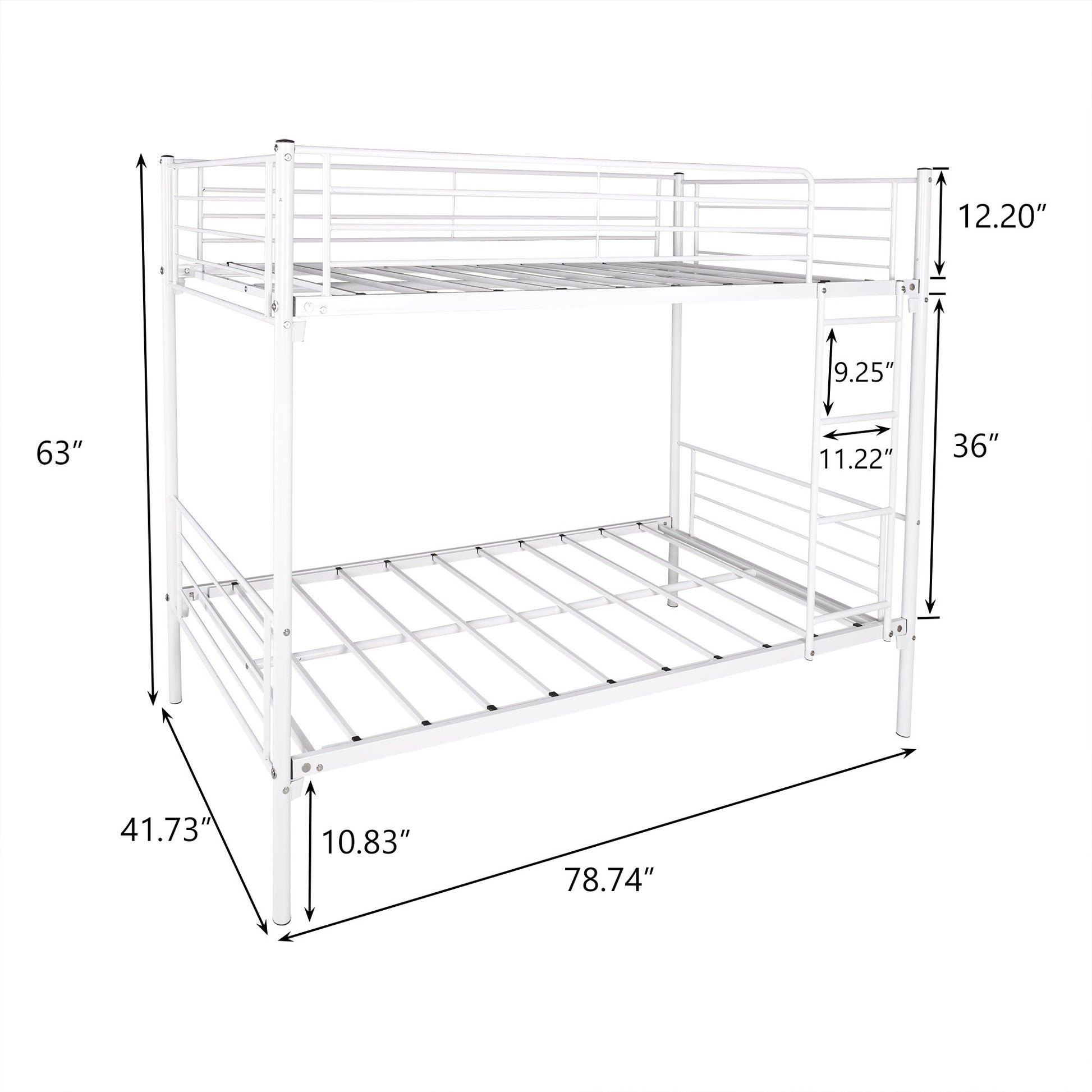 White Heavy Duty Twin Over Full Metal Bunk Bed By Homeroots | Beds | Modishstore - 4