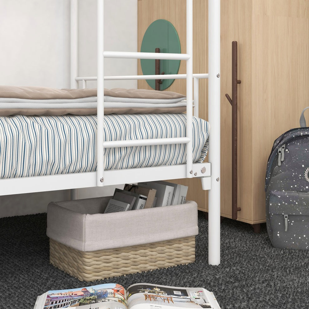 White Heavy Duty Twin Over Full Metal Bunk Bed By Homeroots | Beds | Modishstore - 5