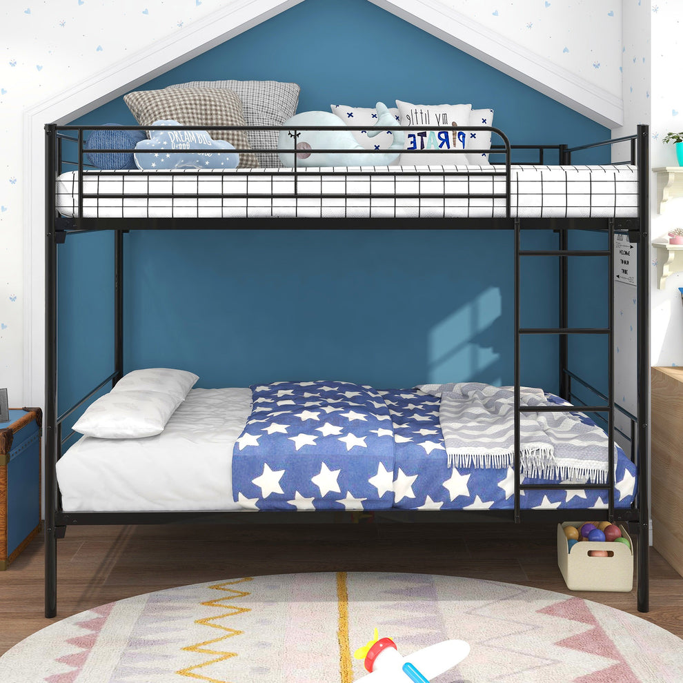 Black Heavy Duty Twin Over Twin Metal Bunk Bed With Ladder By Homeroots | Beds | Modishstore - 2