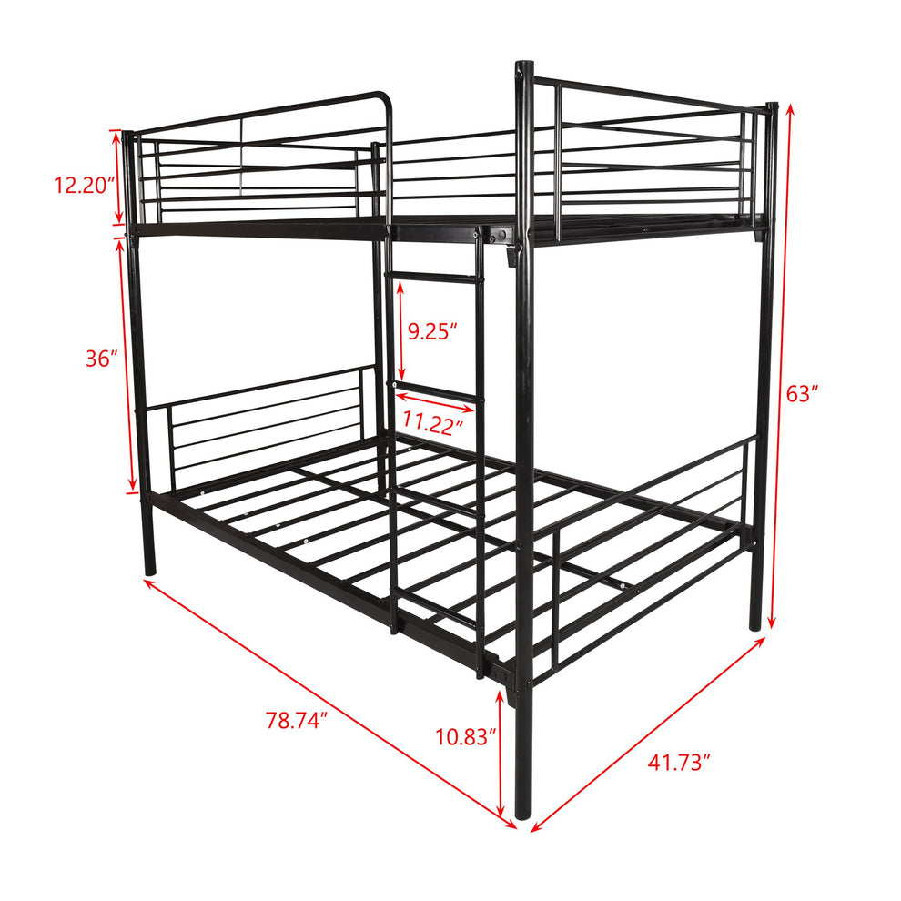 Black Heavy Duty Twin Over Twin Metal Bunk Bed With Ladder By Homeroots | Beds | Modishstore - 4