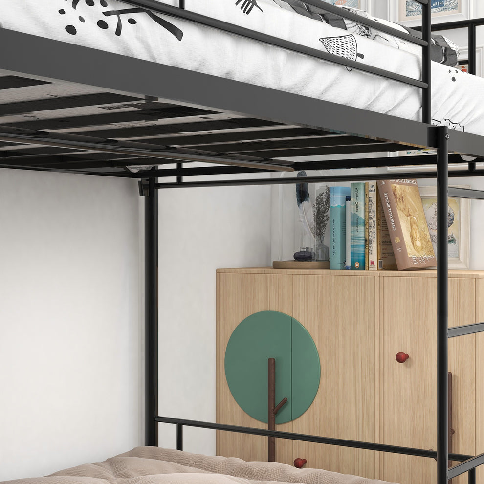 Black Heavy Duty Twin Over Twin Metal Bunk Bed With Ladder By Homeroots | Beds | Modishstore - 5
