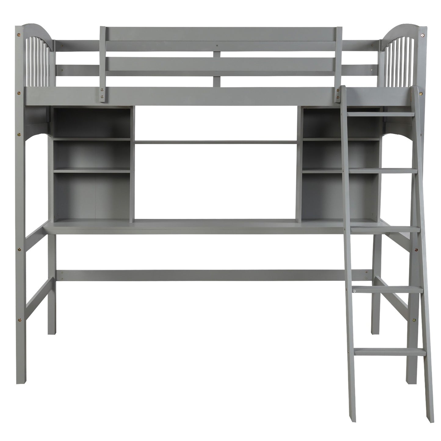 Gray Twin Size Loft Bed With Desk And Shelves By Homeroots | Beds | Modishstore - 5