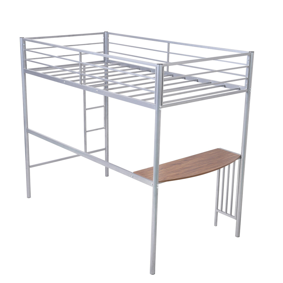 Silver Metal Twin Size Loft Bed With Desk By Homeroots | Beds | Modishstore - 3