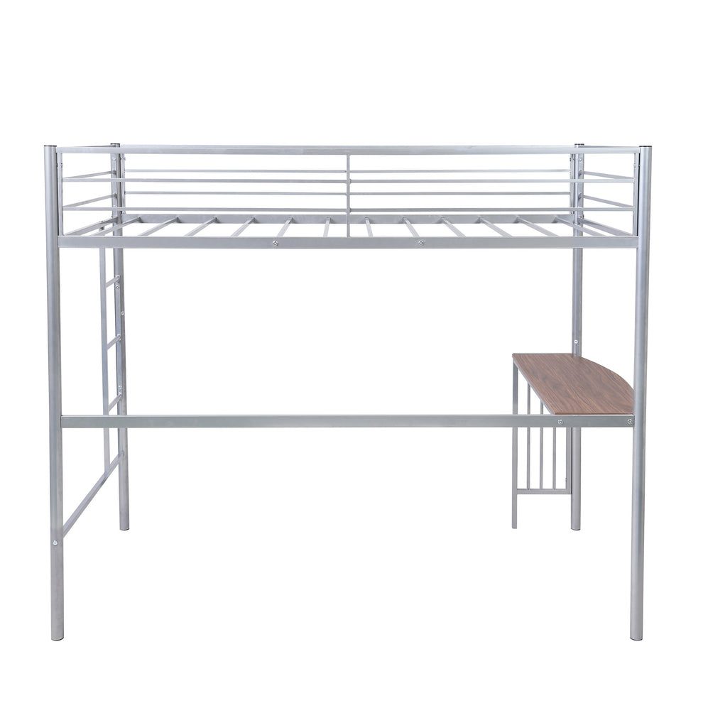 Silver Metal Twin Size Loft Bed With Desk By Homeroots | Beds | Modishstore - 5