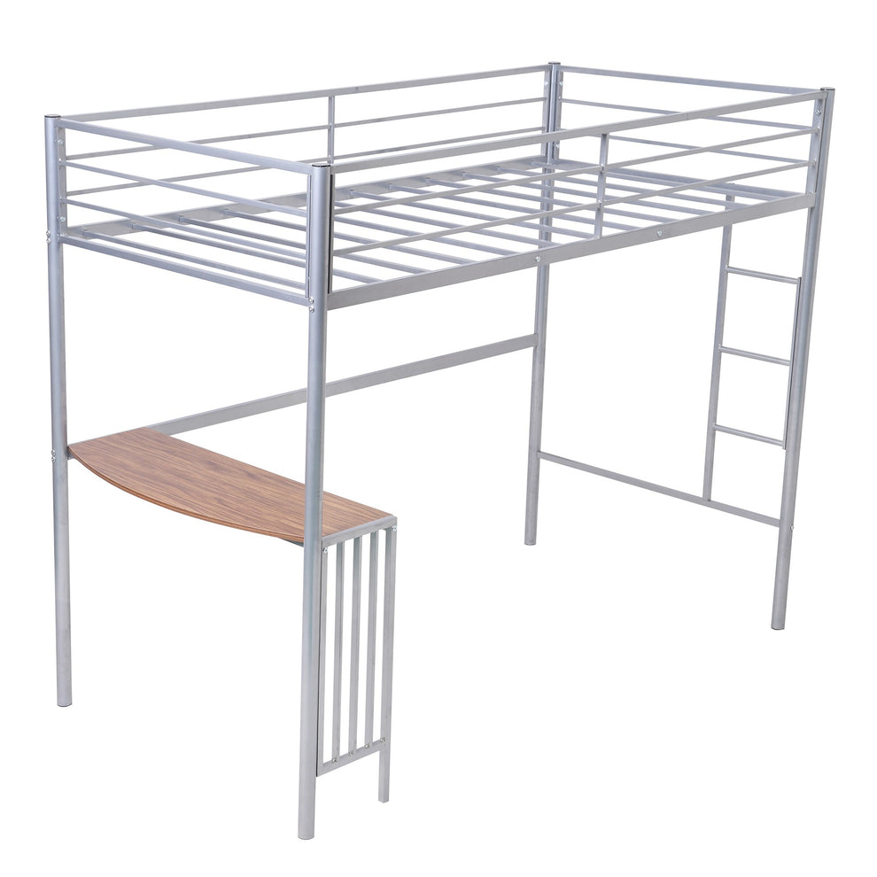 Silver Metal Twin Size Loft Bed With Desk By Homeroots | Beds | Modishstore - 8