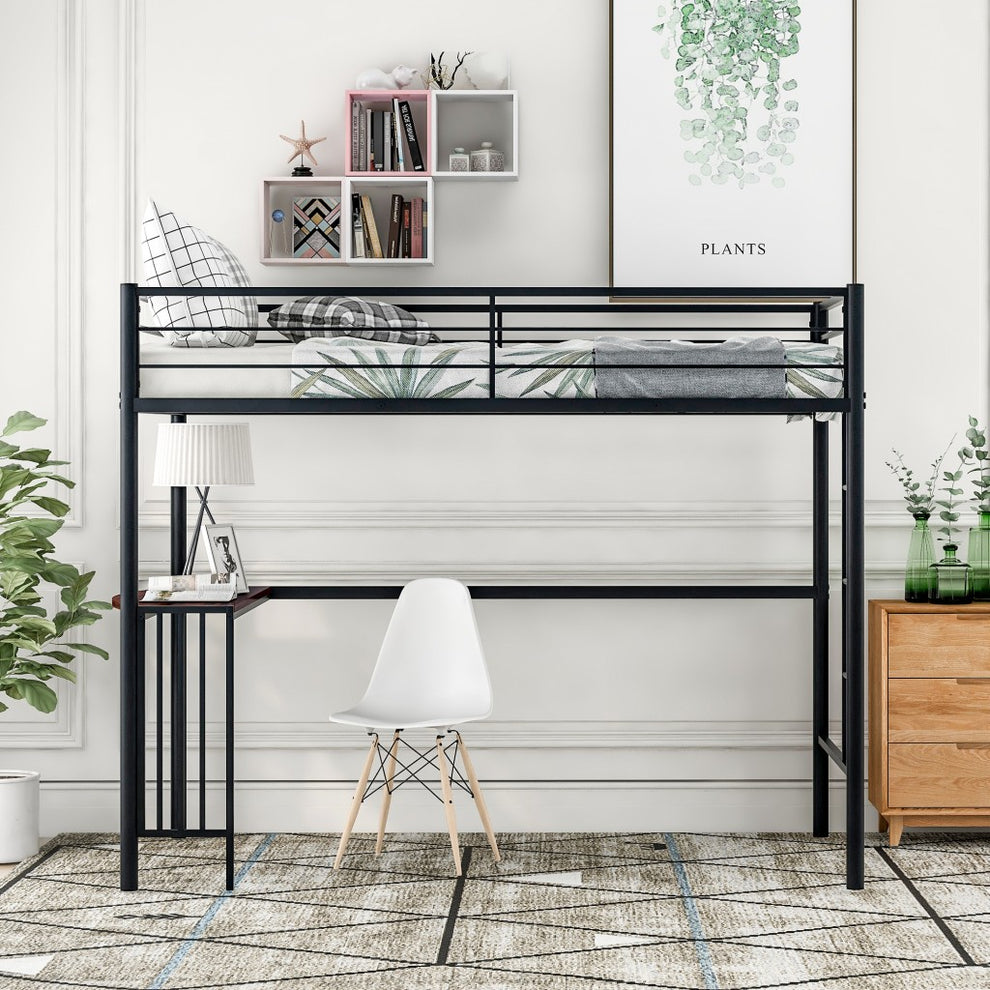 Black Metal Twin Size Loft Bed With Desk By Homeroots - 404072 | Beds | Modishstore - 2