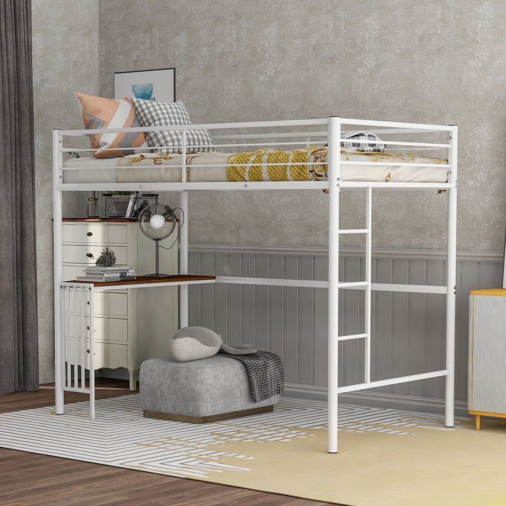 White Metal Twin Size Loft Bed With Desk By Homeroots | Beds | Modishstore