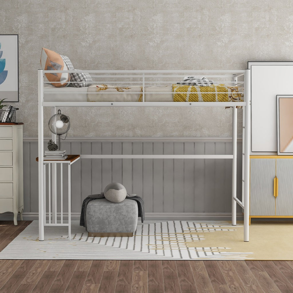White Metal Twin Size Loft Bed With Desk By Homeroots | Beds | Modishstore - 2