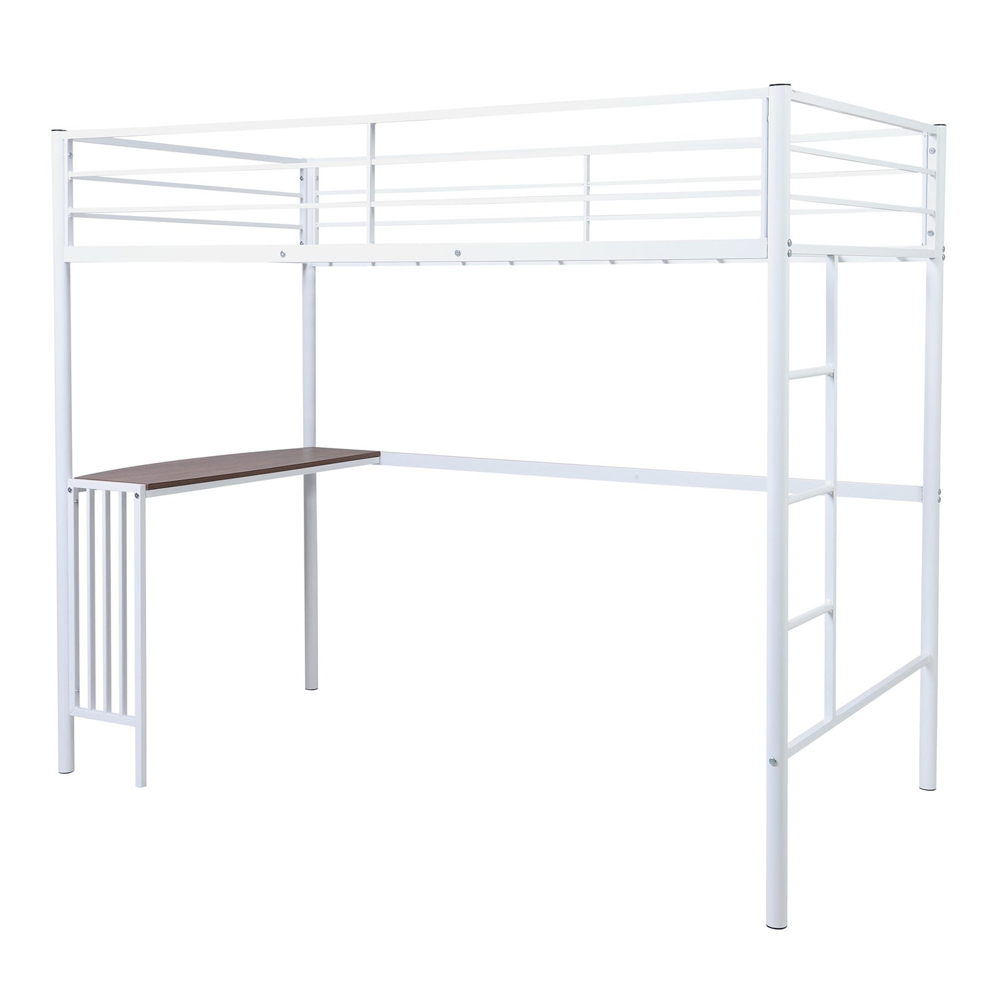 White Metal Twin Size Loft Bed With Desk By Homeroots | Beds | Modishstore - 3
