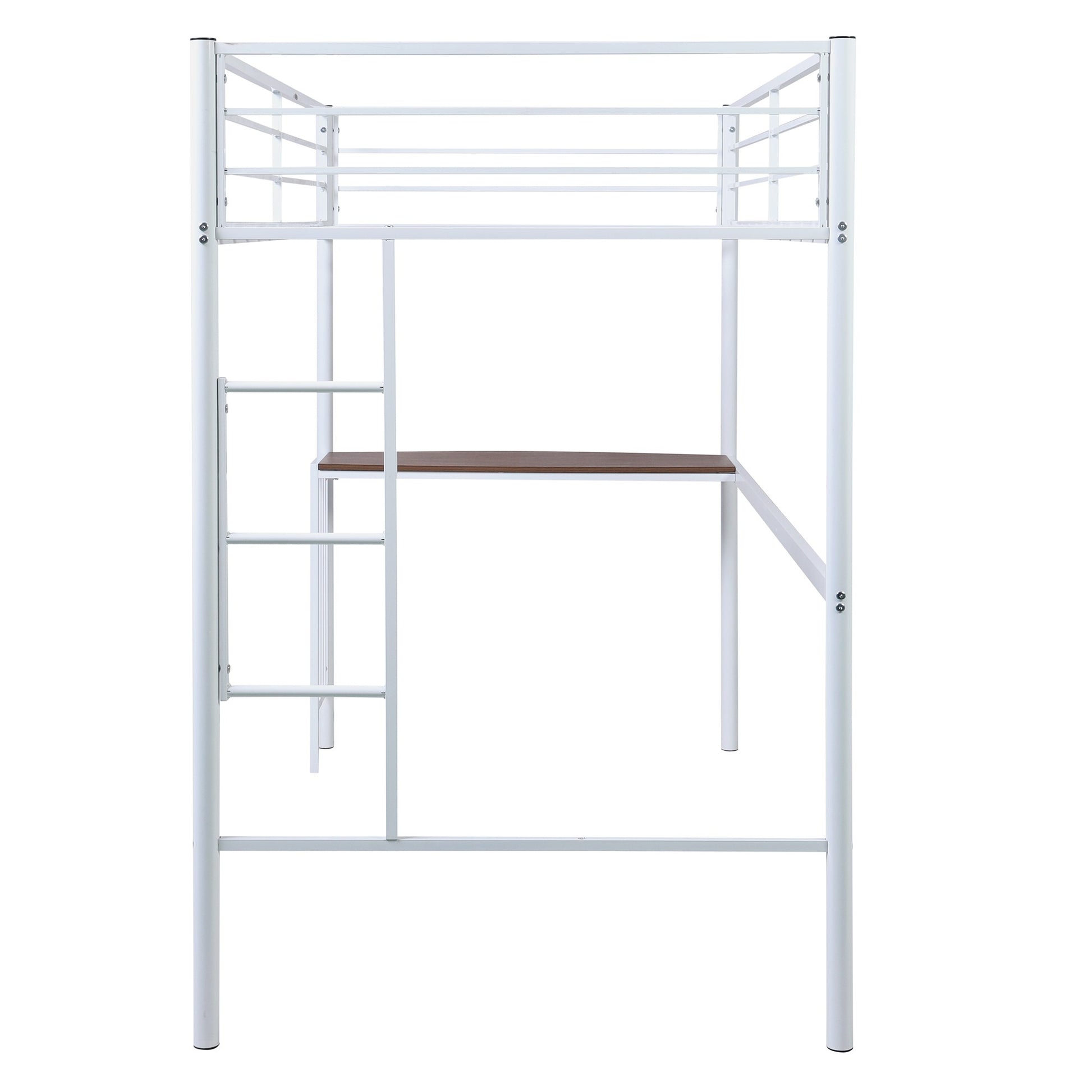White Metal Twin Size Loft Bed With Desk By Homeroots | Beds | Modishstore - 8