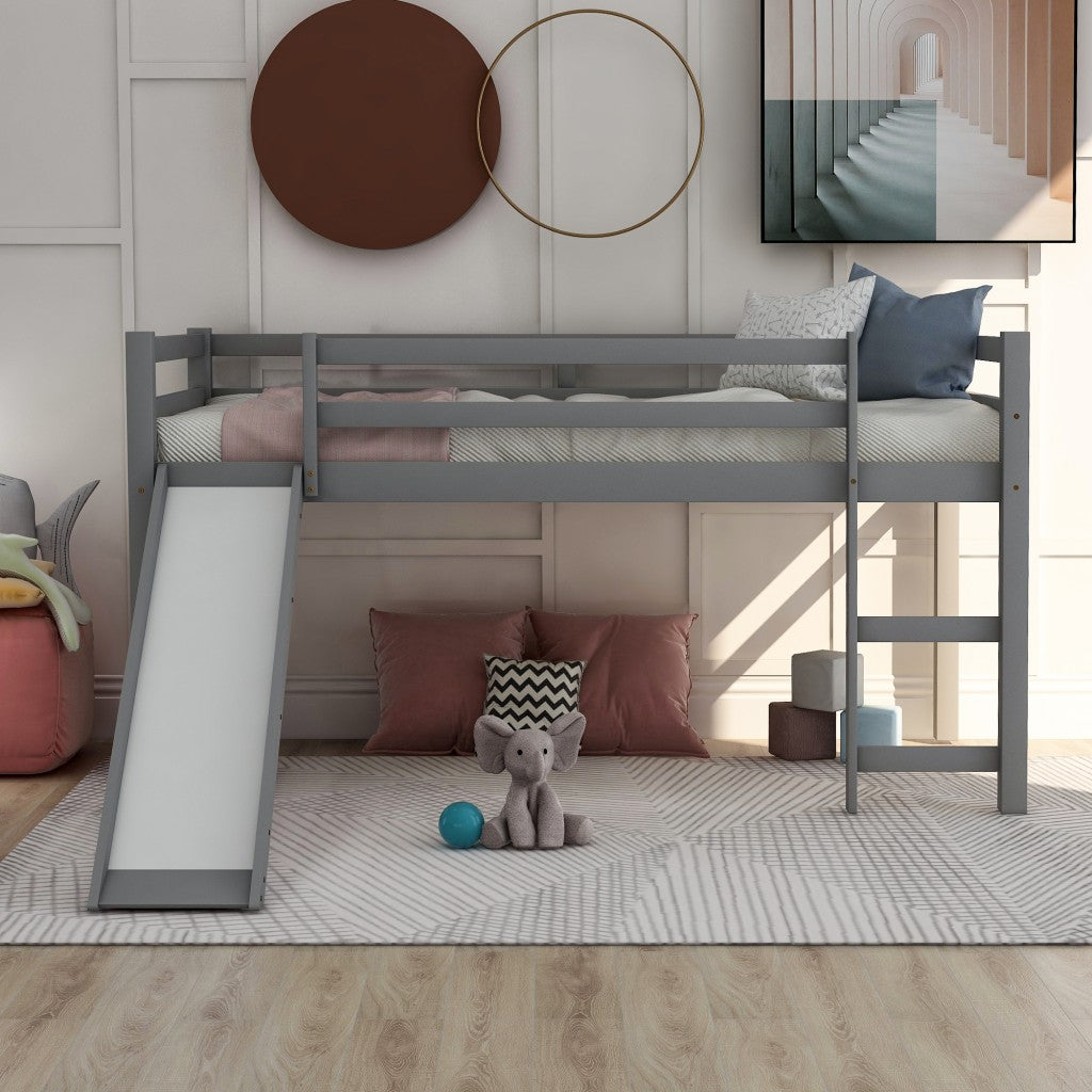 Gray Twin Size Low Loft Bed With Slide By Homeroots - 404078 | Beds | Modishstore