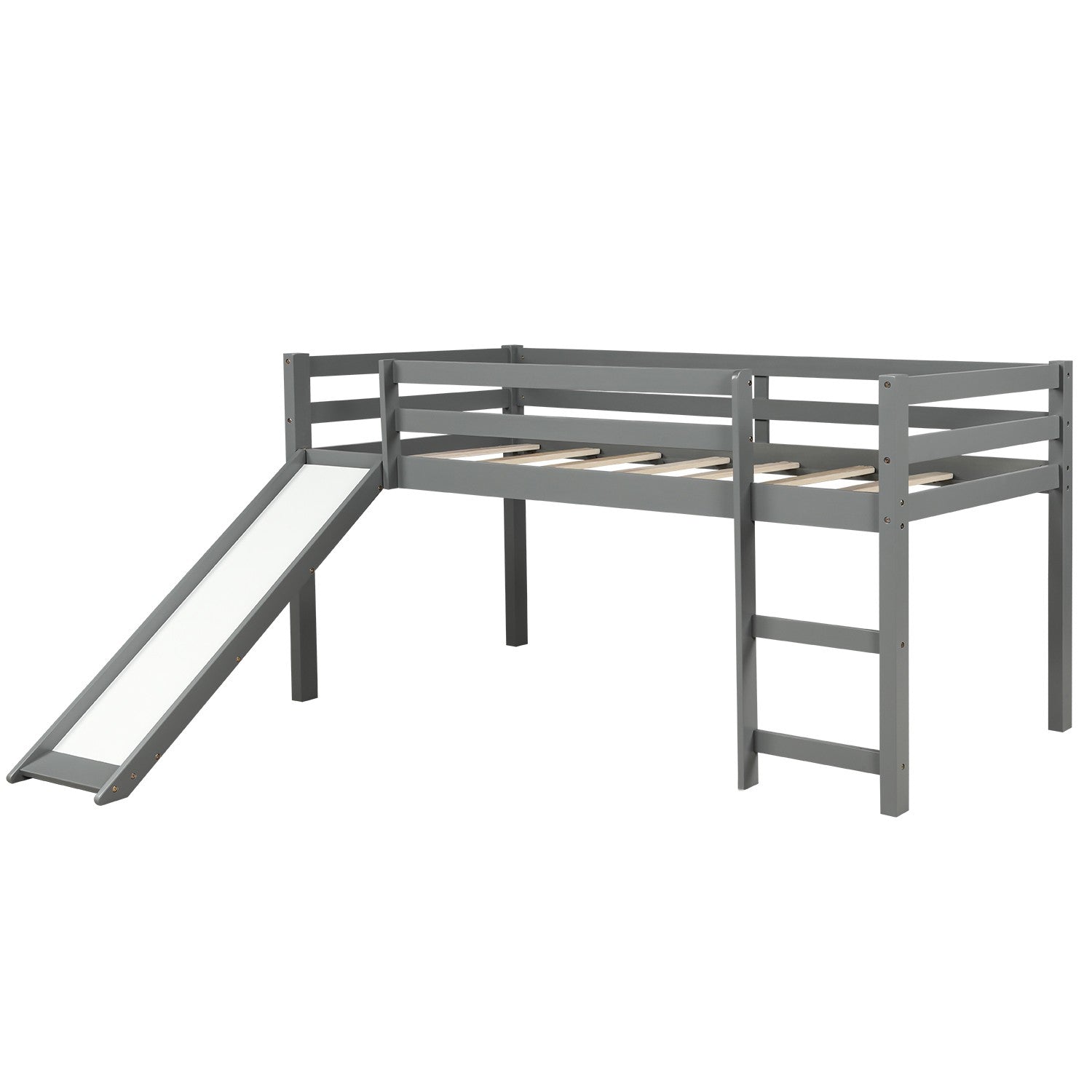 Gray Twin Size Low Loft Bed With Slide By Homeroots - 404078 | Beds | Modishstore - 3