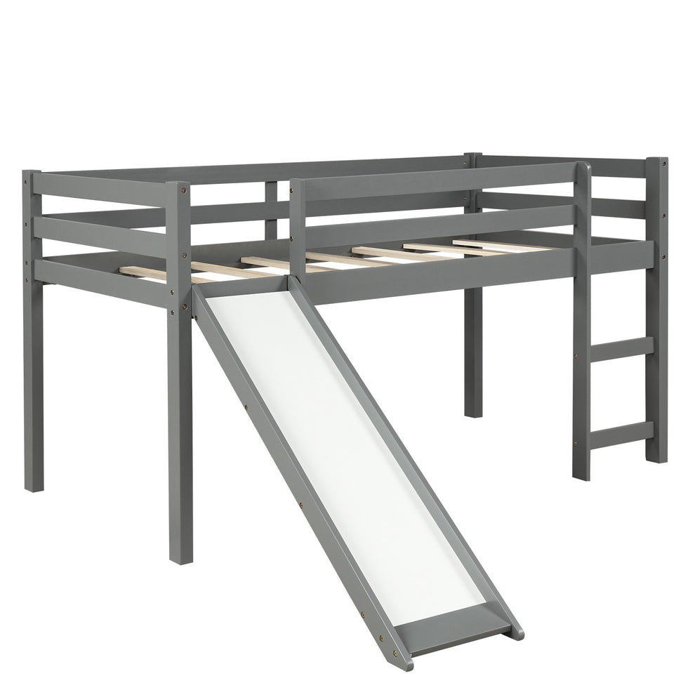 Gray Twin Size Low Loft Bed With Slide By Homeroots - 404078 | Beds | Modishstore - 4