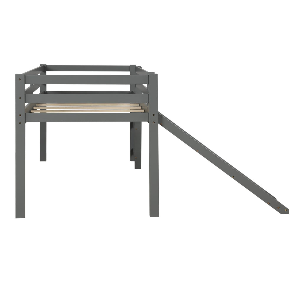 Gray Twin Size Low Loft Bed With Slide By Homeroots - 404078 | Beds | Modishstore - 7
