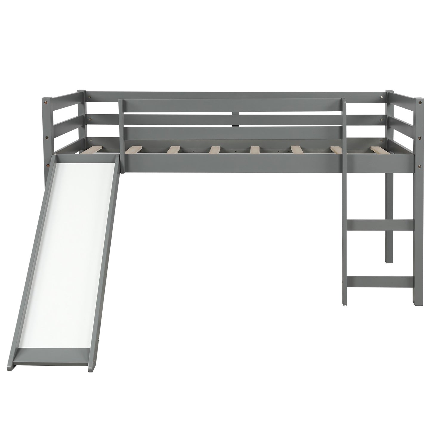 Gray Twin Size Low Loft Bed With Slide By Homeroots - 404078 | Beds | Modishstore - 9