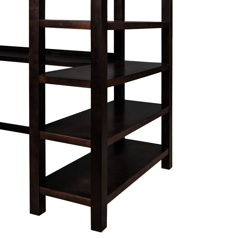 Espresso Twin Size Wood Loft Bed With Storage Shelves And Desk By Homeroots | Beds | Modishstore - 9