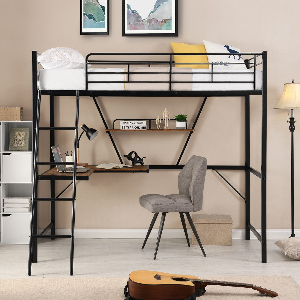Black Metal Loft Bed With L Shaped Desk And Shelf By Homeroots | Beds | Modishstore - 4