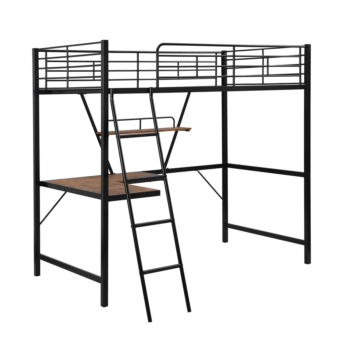 Black Metal Loft Bed With L Shaped Desk And Shelf By Homeroots | Beds | Modishstore - 5