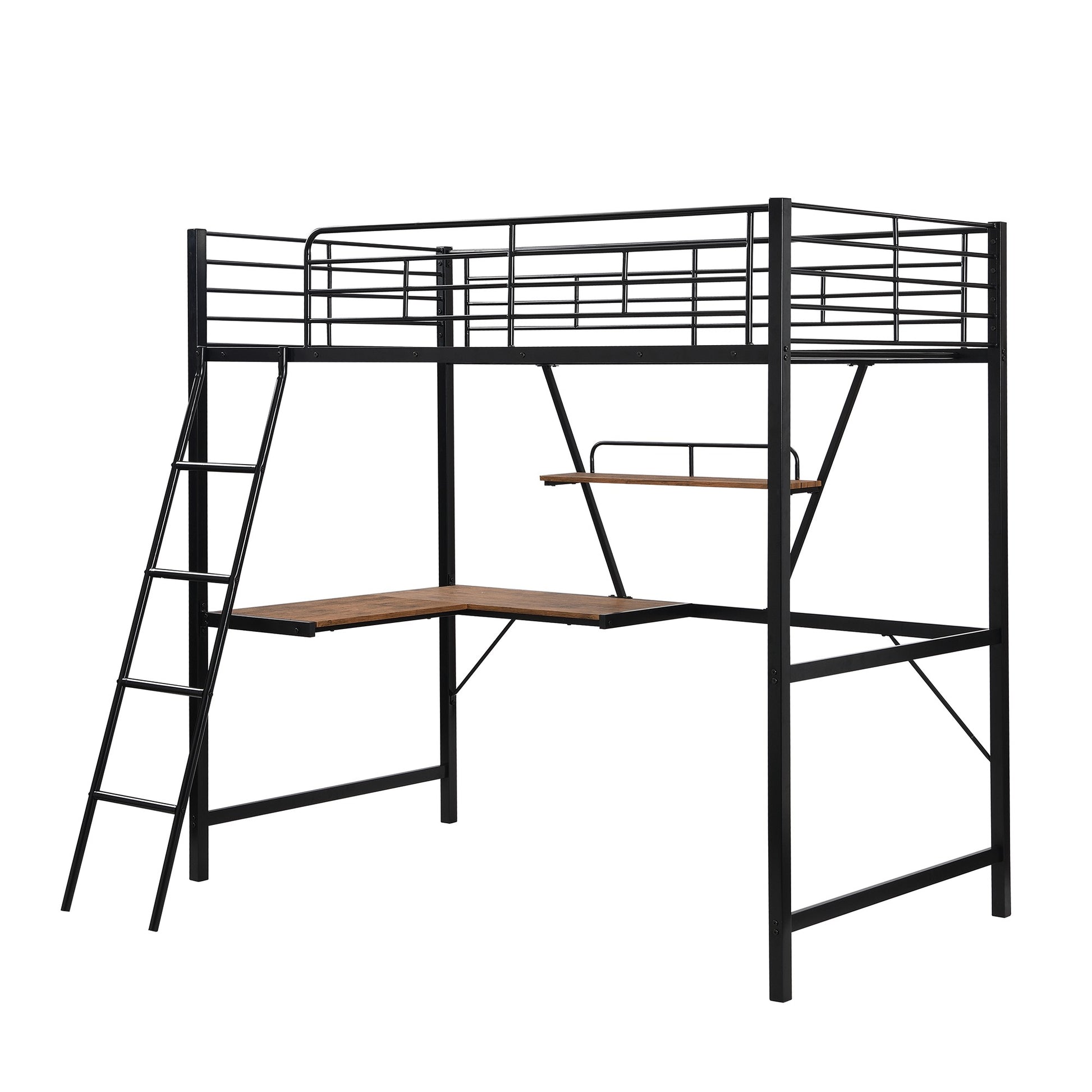 Black Metal Loft Bed With L Shaped Desk And Shelf By Homeroots | Beds | Modishstore - 6