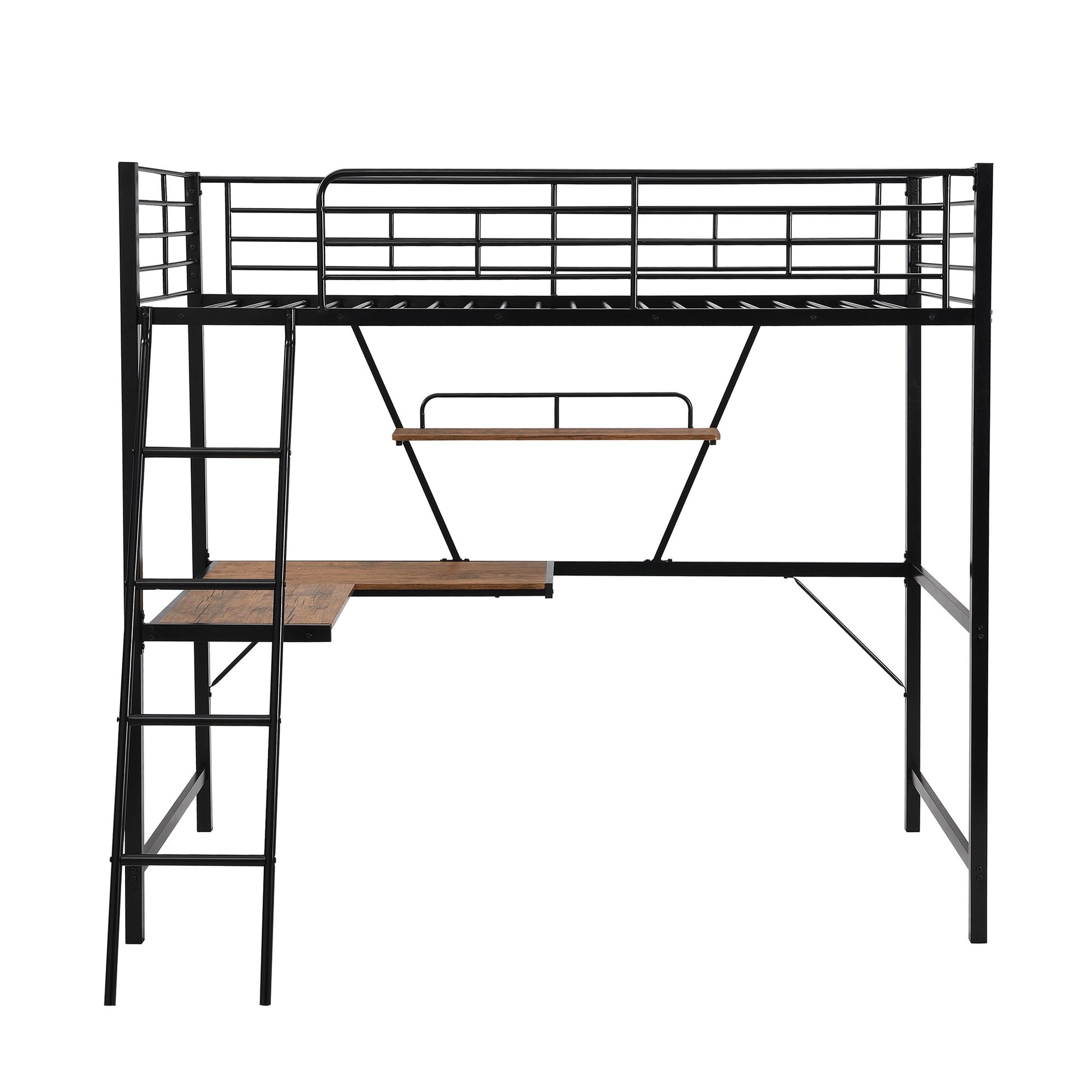 Black Metal Loft Bed With L Shaped Desk And Shelf By Homeroots | Beds | Modishstore - 8