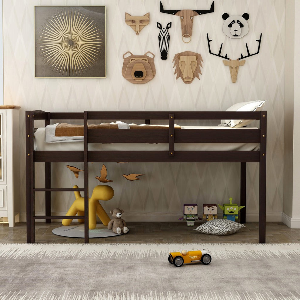 Brown Twin Size Low Loft Bed By Homeroots | Beds | Modishstore - 2