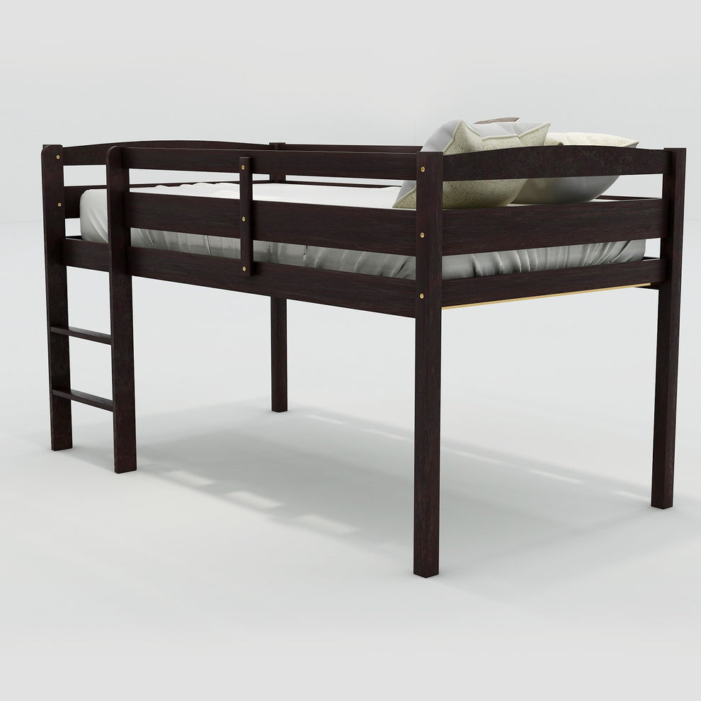 Brown Twin Size Low Loft Bed By Homeroots | Beds | Modishstore - 3