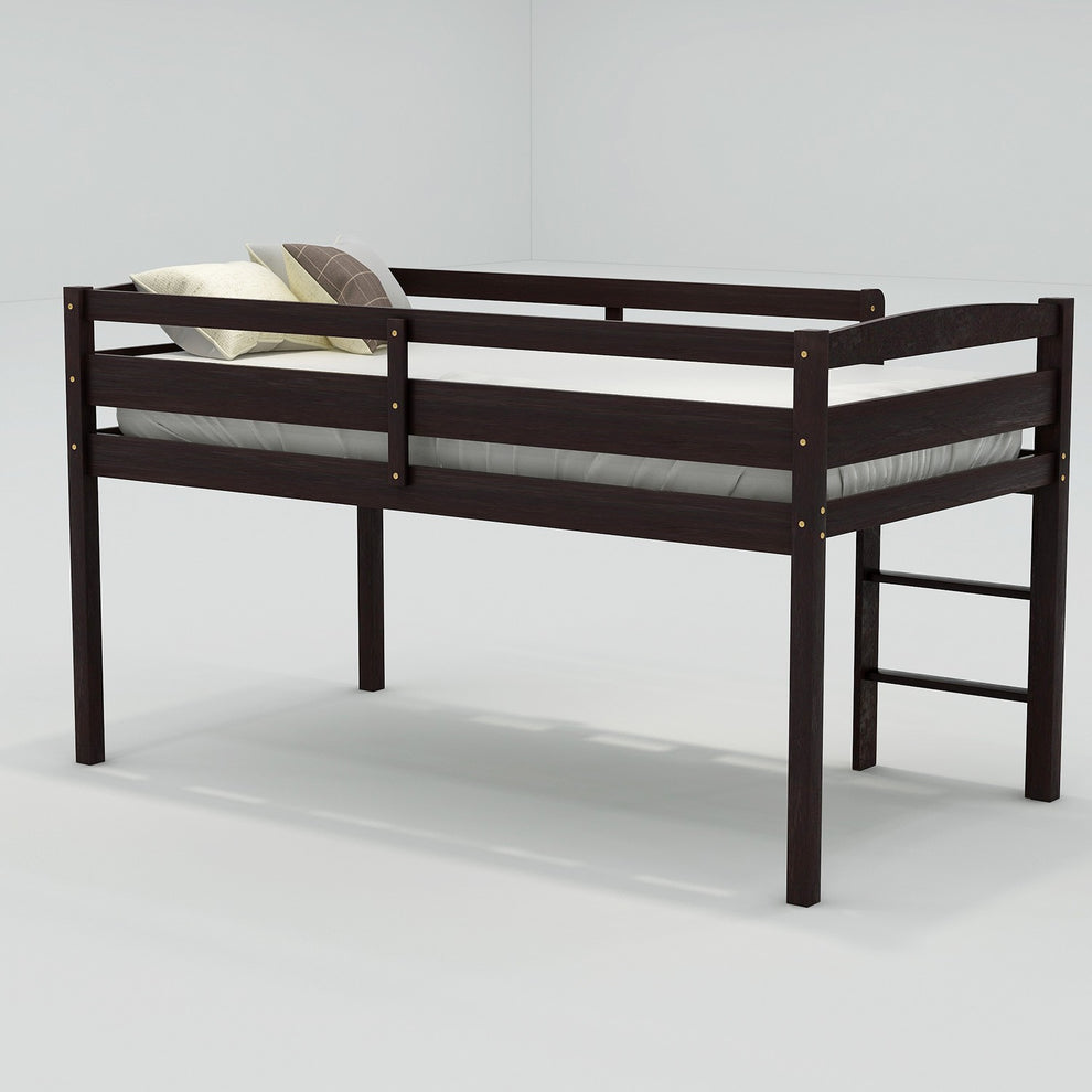 Brown Twin Size Low Loft Bed By Homeroots | Beds | Modishstore - 4