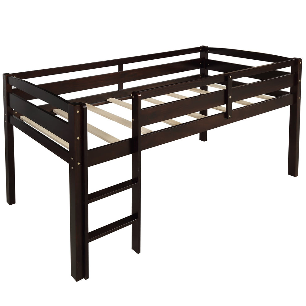 Brown Twin Size Low Loft Bed By Homeroots | Beds | Modishstore - 5