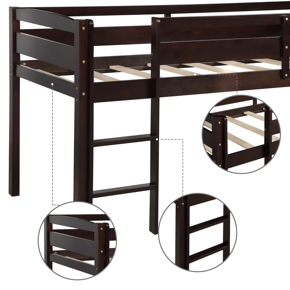Brown Twin Size Low Loft Bed By Homeroots | Beds | Modishstore - 7