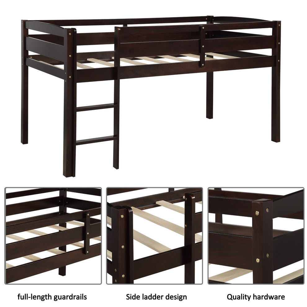 Brown Twin Size Low Loft Bed By Homeroots | Beds | Modishstore - 8
