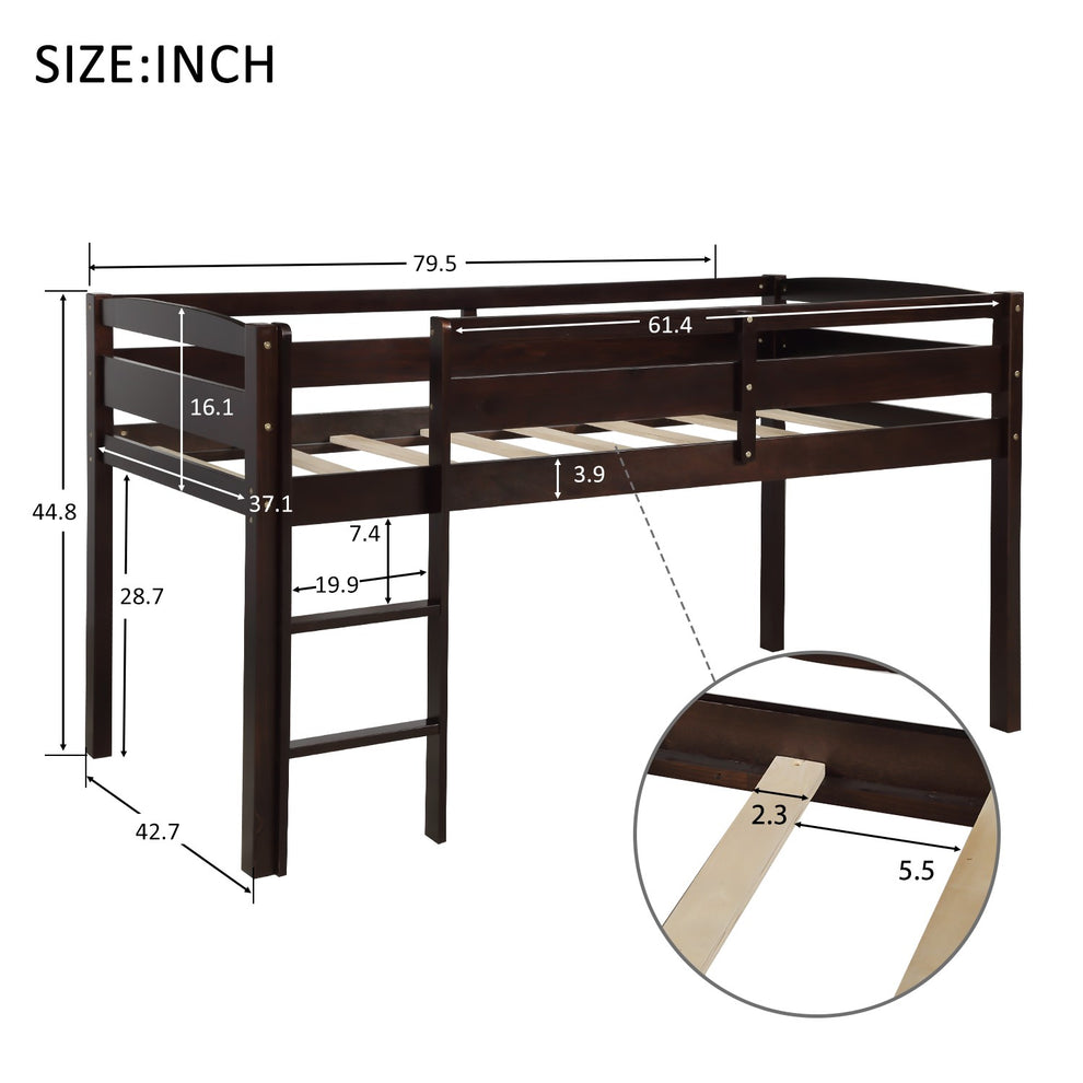 Brown Twin Size Low Loft Bed By Homeroots | Beds | Modishstore - 9