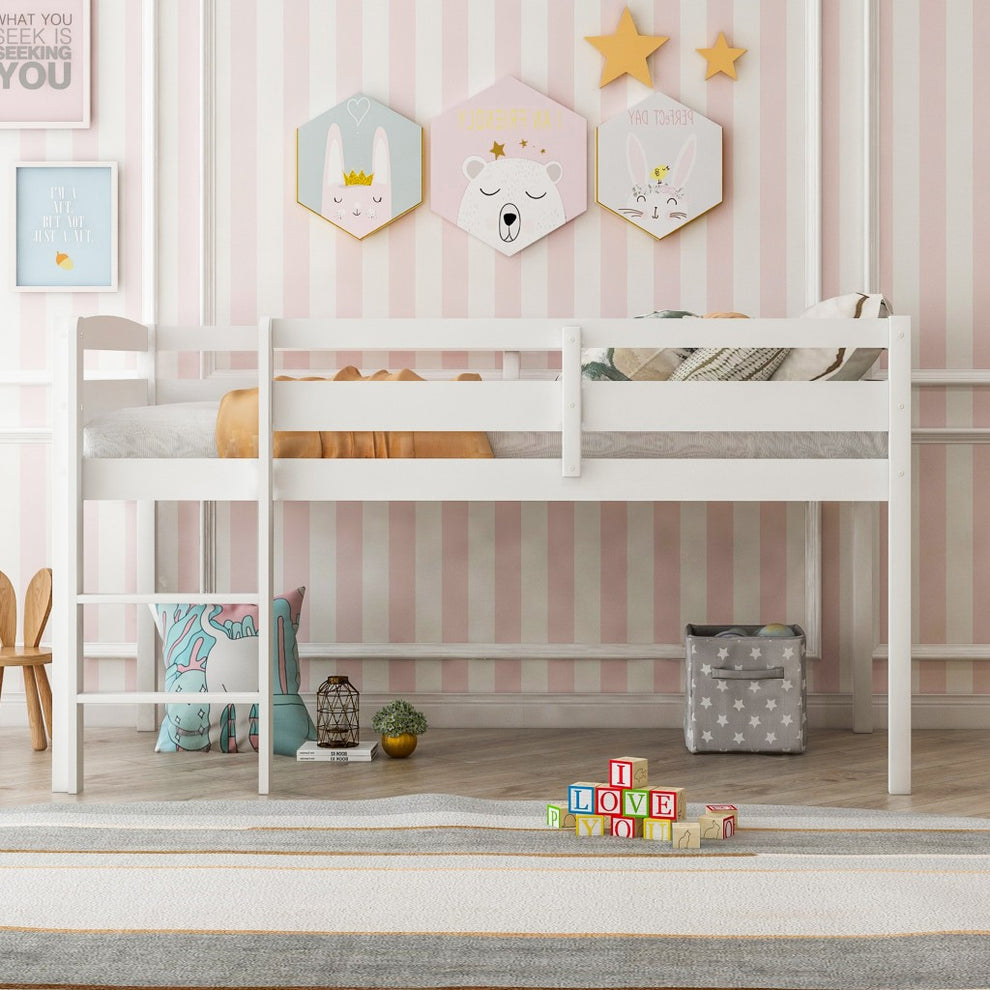 Brown Twin Size Low Loft Bed By Homeroots | Beds | Modishstore - 11