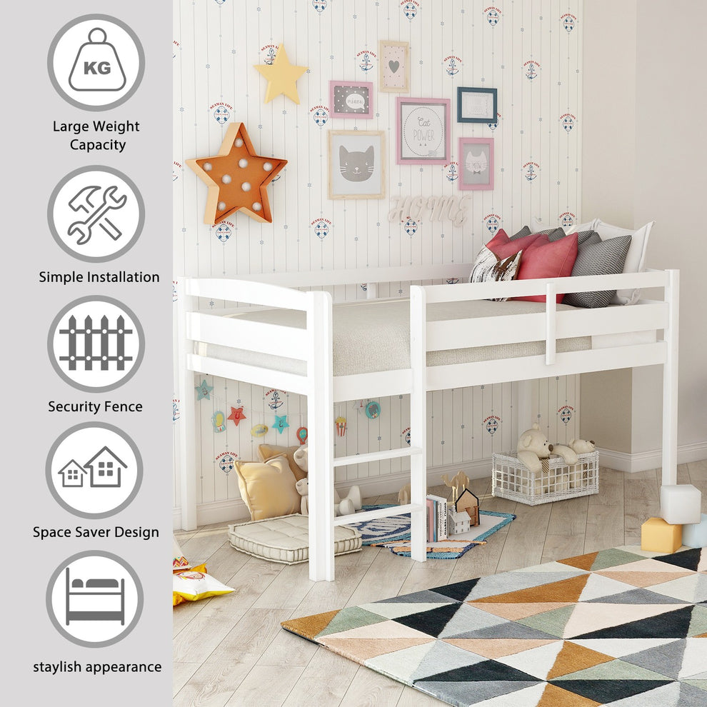 Brown Twin Size Low Loft Bed By Homeroots | Beds | Modishstore - 18