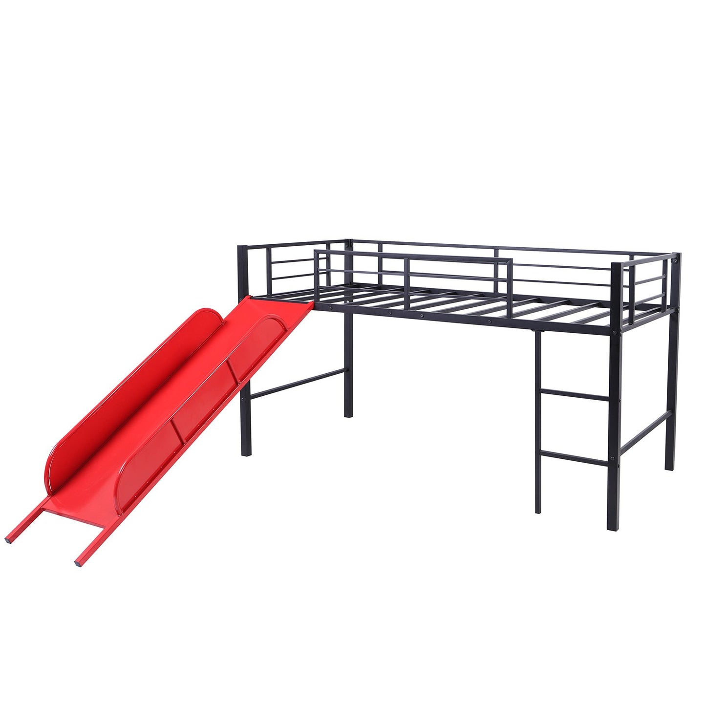 Black Twin Metal Loft Bed With Reinforced Red Slide By Homeroots | Beds | Modishstore - 3