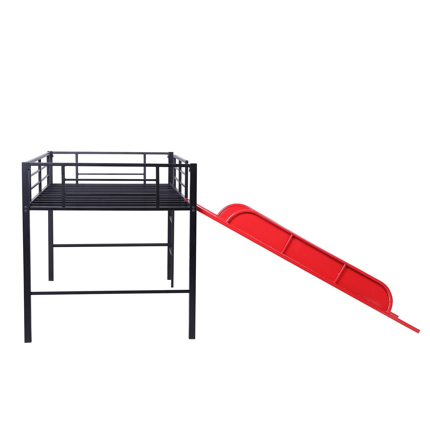 Black Twin Metal Loft Bed With Reinforced Red Slide By Homeroots | Beds | Modishstore - 7