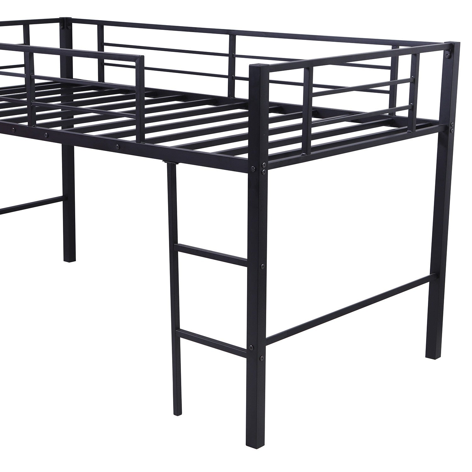 Black Twin Metal Loft Bed With Reinforced Red Slide By Homeroots | Beds | Modishstore - 9