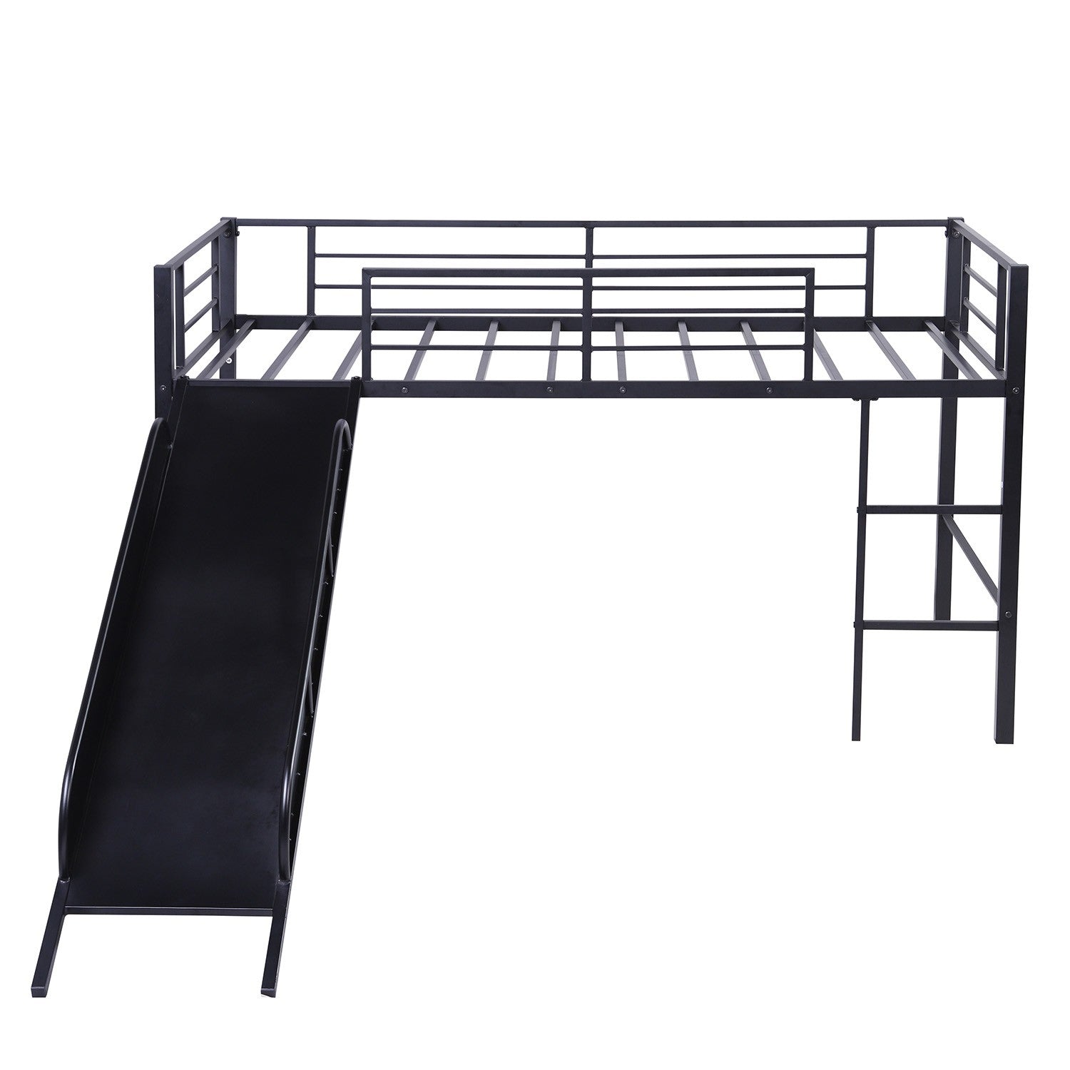 Black Twin Metal Loft Bed With Reinforced Red Slide By Homeroots | Beds | Modishstore - 12
