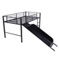 Black Twin Metal Loft Bed With Reinforced Red Slide By Homeroots | Beds | Modishstore - 13
