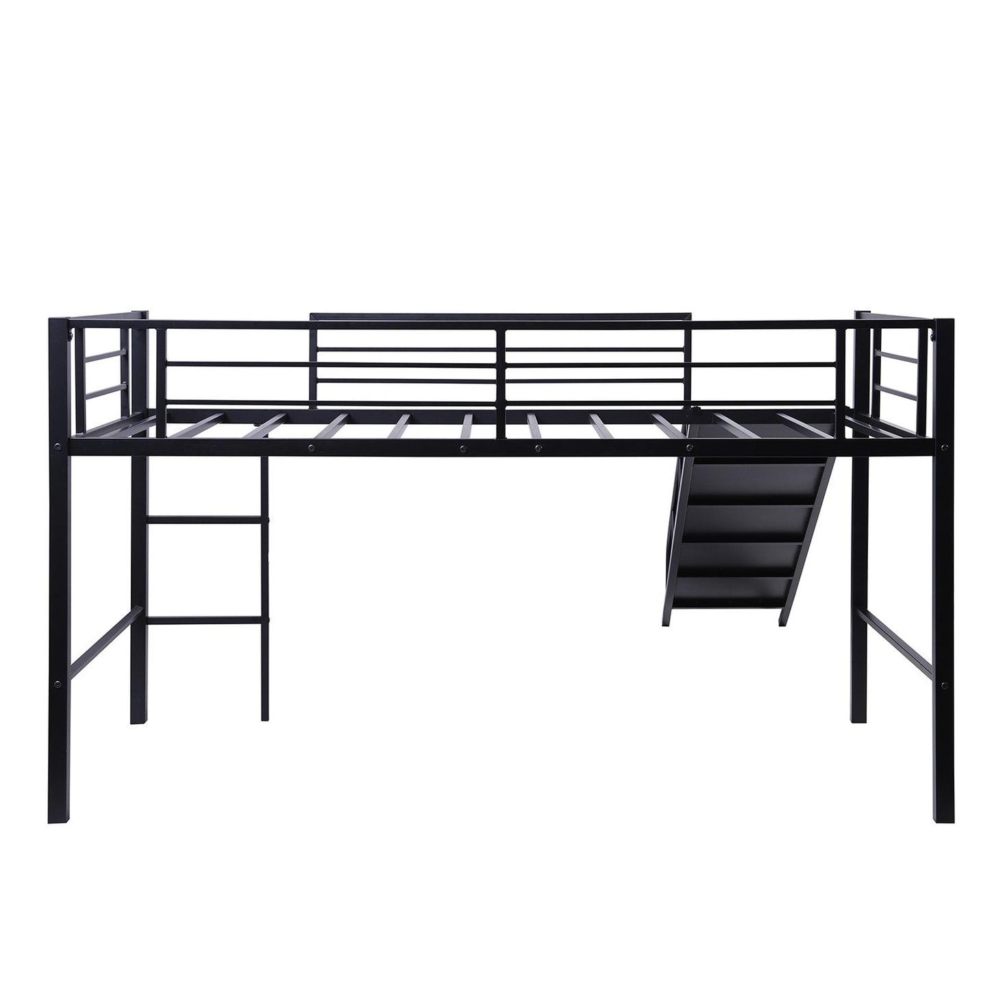 Black Twin Metal Loft Bed With Reinforced Red Slide By Homeroots | Beds | Modishstore - 14