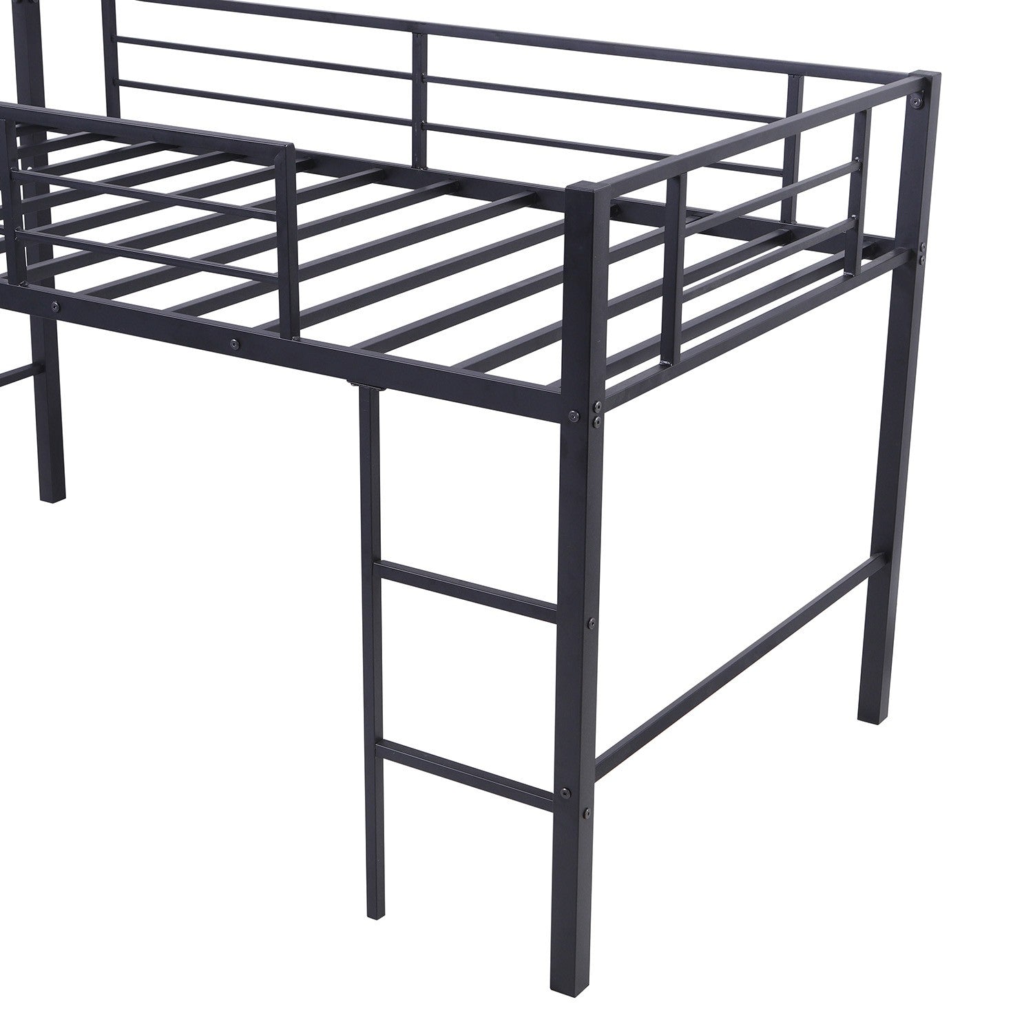 Black Twin Metal Loft Bed With Reinforced Red Slide By Homeroots | Beds | Modishstore - 16