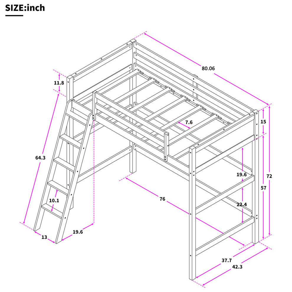 White Twin Size High Loft Bed By Homeroots - 404105 | Beds | Modishstore - 3
