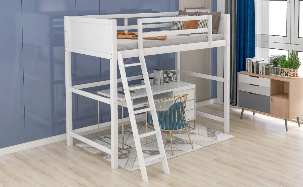 White Twin Size High Loft Bed By Homeroots - 404105 | Beds | Modishstore - 4