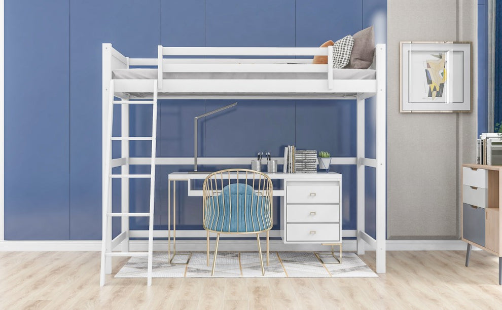 White Twin Size High Loft Bed By Homeroots - 404105 | Beds | Modishstore - 6