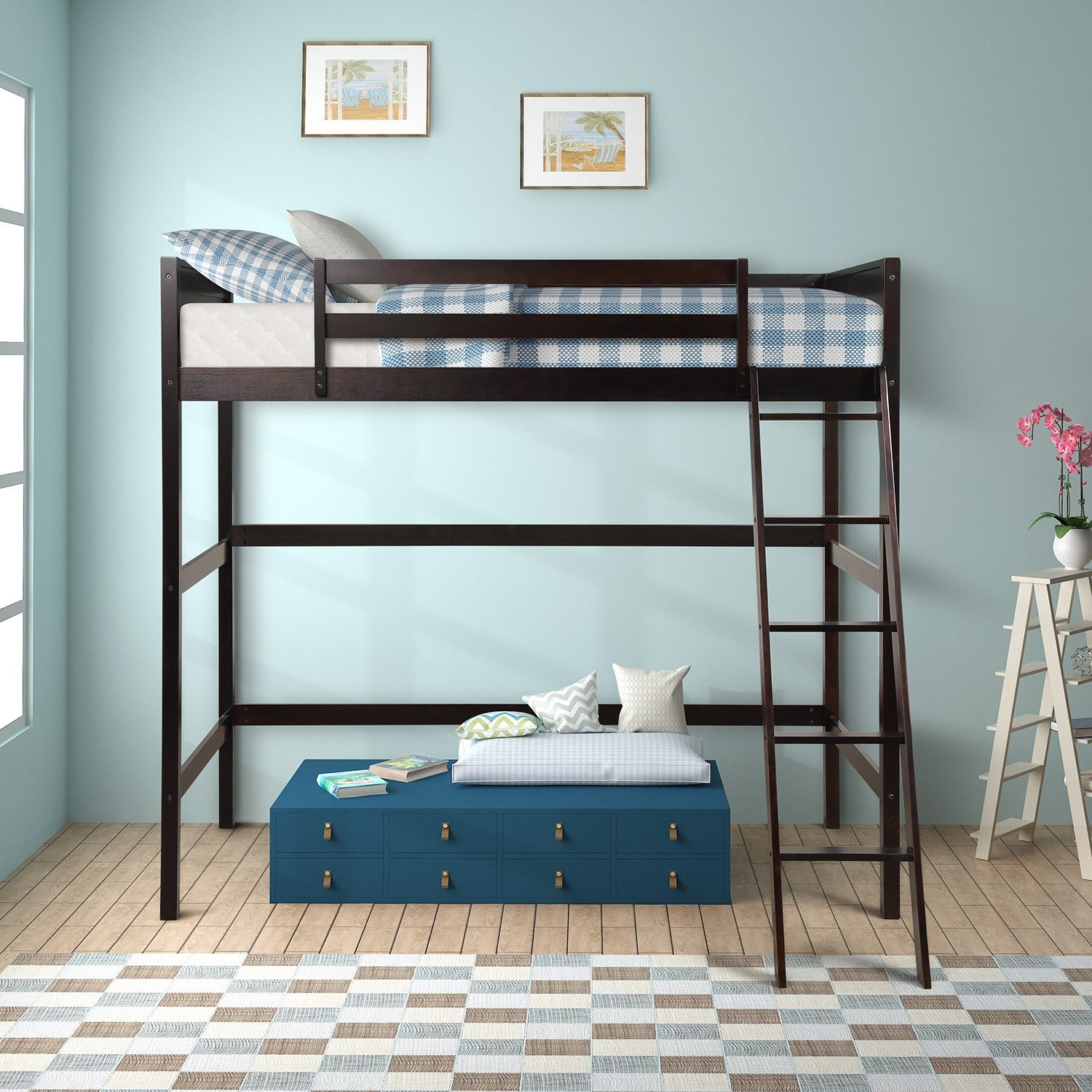 Brown Twin Size Hight Loft Bed By Homeroots | Beds | Modishstore - 2